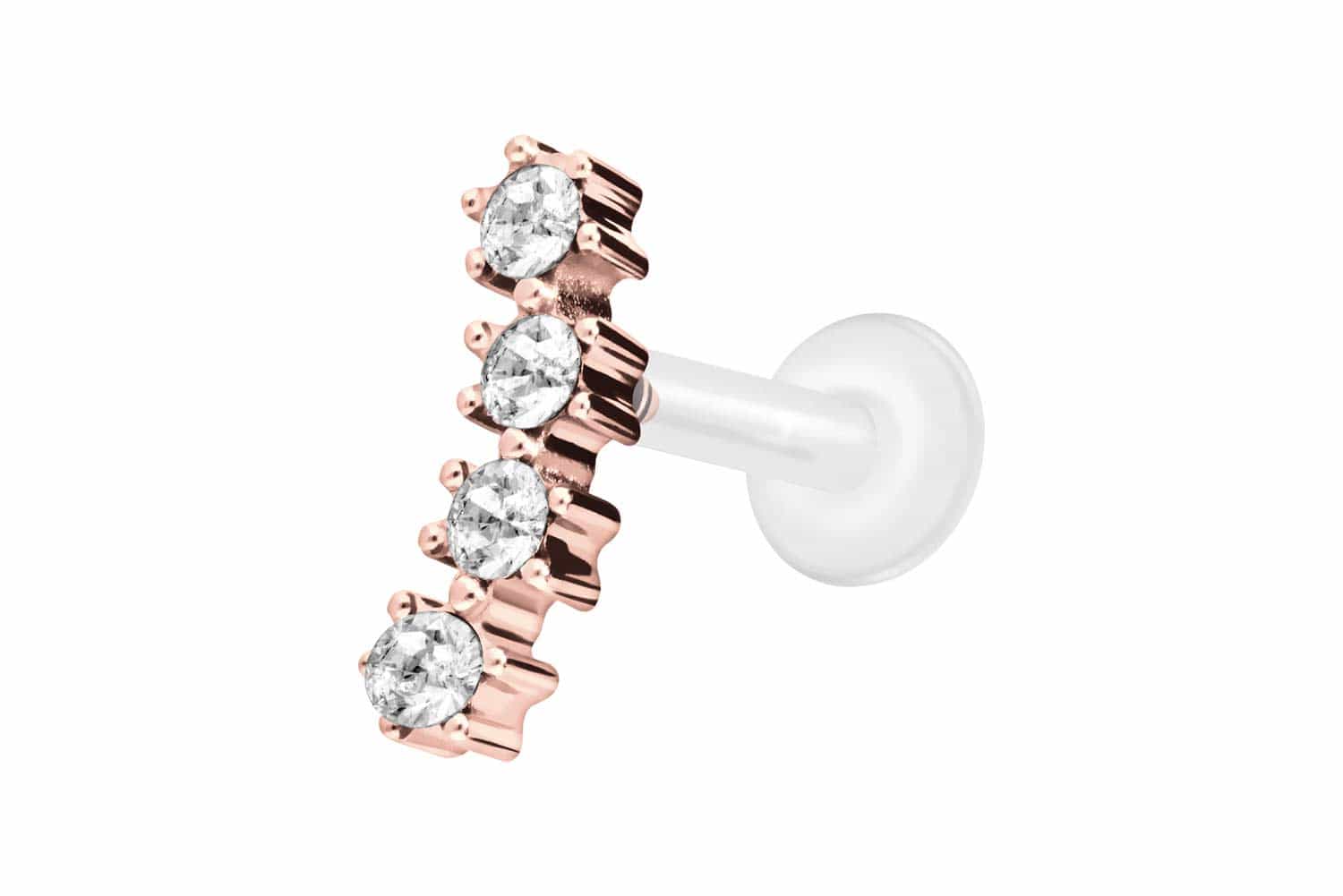 PTFE Labret Piercing mit Innengewinde + Titan-Aufsatz 4 EINGEFASSTE KRISTALLE